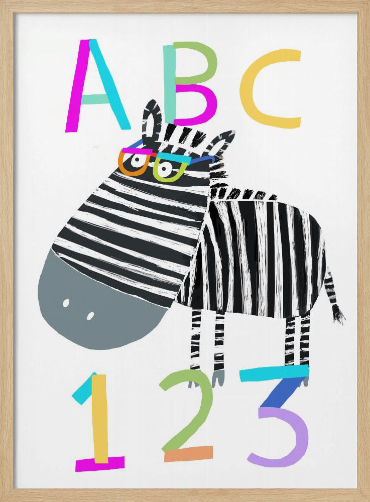 ABC and 123 Letters and Numbers with Zebra by Artist Carla Daly - Stretched Canvas, Poster or Fine Art Print I Heart Wall Art