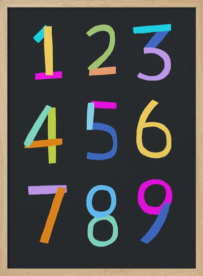 Hand Drawn Numbers 1 to 9 on Black Background by Artist Carla Daly - Stretched Canvas, Poster or Fine Art Print I Heart Wall Art