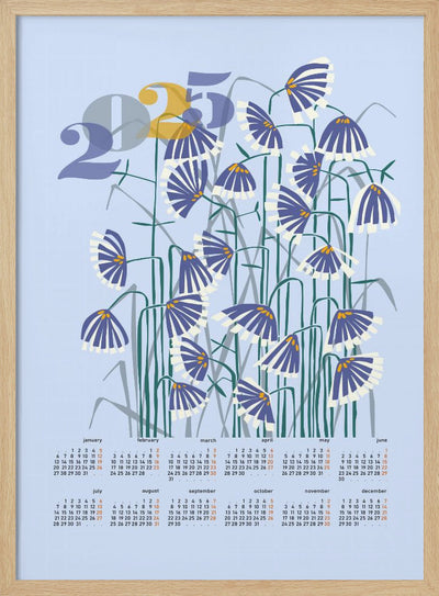 calendar 2025 Linocut flowers light - Stretched Canvas, Poster or Fine Art Print I Heart Wall Art