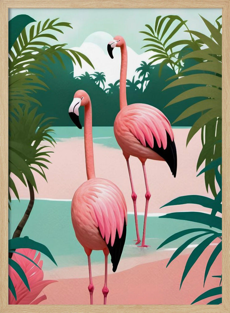 Tropical Flamingo Paradise - Stretched Canvas, Poster or Fine Art Print I Heart Wall Art