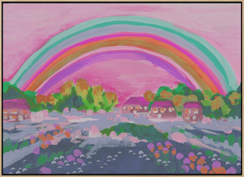 Countryside Rainbow On Pink - Stretched Canvas, Poster or Fine Art Print I Heart Wall Art