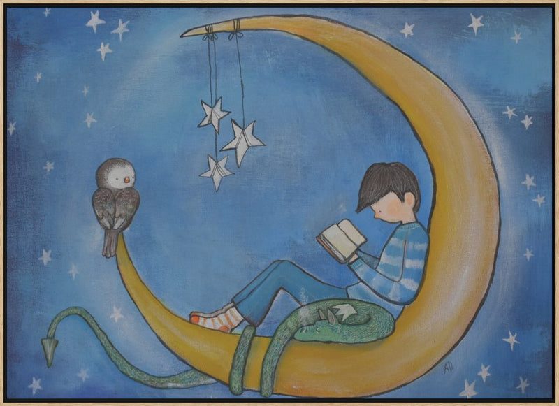 Boyreadingonmoon - Stretched Canvas, Poster or Fine Art Print I Heart Wall Art