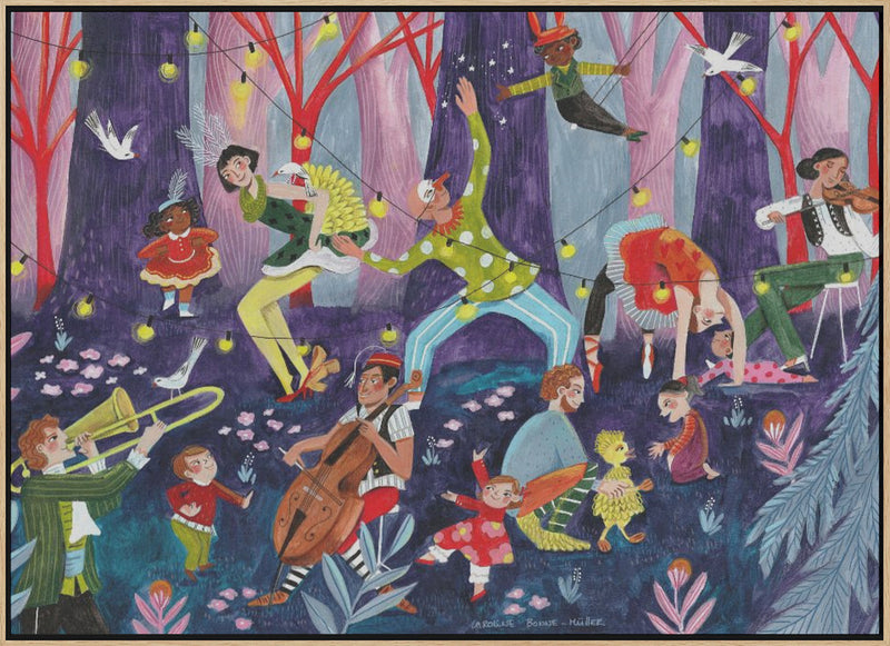 Circus performers and children in the forest - Stretched Canvas, Poster or Fine Art Print I Heart Wall Art