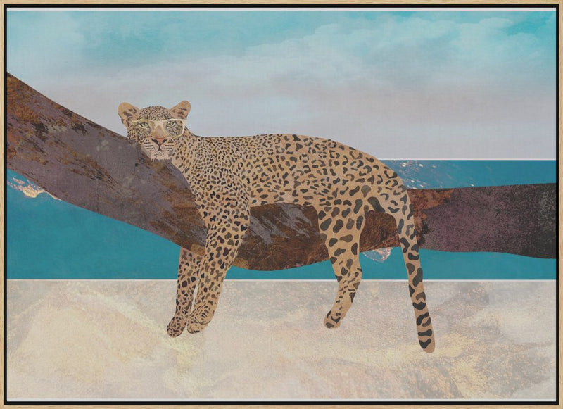 Leopard lying on beach landscape - Stretched Canvas, Poster or Fine Art Print I Heart Wall Art