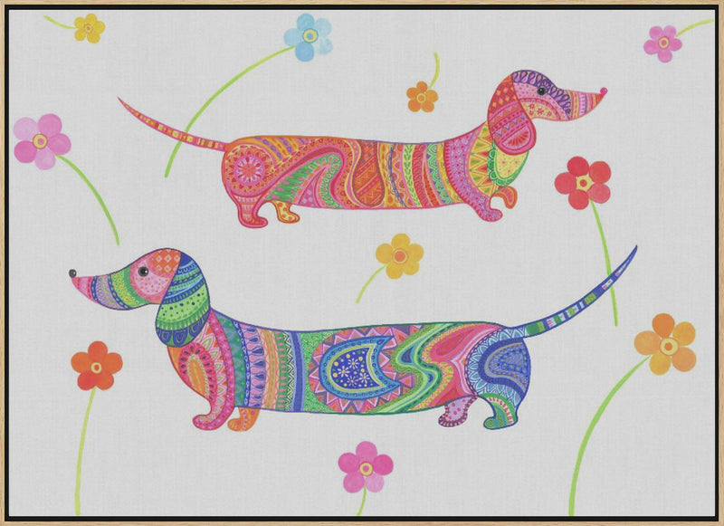 20240507132407121 0001 Sausage Dogs and Flowers Re Worked - Stretched Canvas, Poster or Fine Art Print I Heart Wall Art