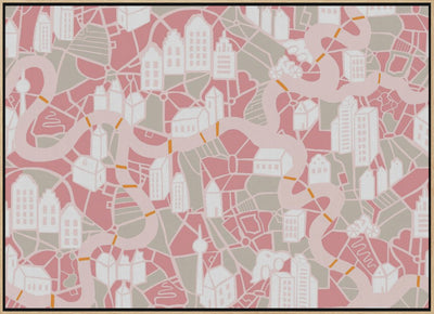 City life map pearl pink pattern - Stretched Canvas, Poster or Fine Art Print I Heart Wall Art