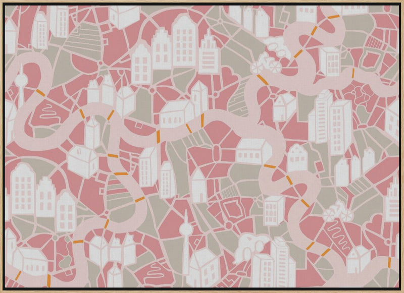 City life map pearl pink pattern - Stretched Canvas, Poster or Fine Art Print I Heart Wall Art