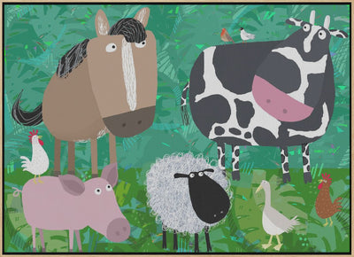 Cute Farm Animals Hanging Out in the Green Fields by Carla Daly - Stretched Canvas, Poster or Fine Art Print I Heart Wall Art