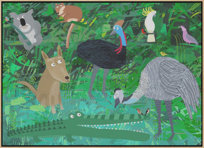 Funny Australian Animals in the Jungle by Carla Daly - Stretched Canvas, Poster or Fine Art Print I Heart Wall Art