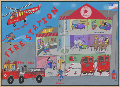 Firemen and the Fire Station by Artist Carla Daly - Stretched Canvas, Poster or Fine Art Print I Heart Wall Art