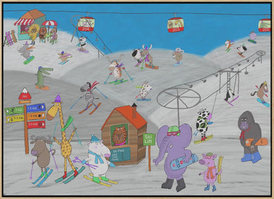 Funny Animals Enjoying the Ski Slopes by Illustrator Carla Daly - Stretched Canvas, Poster or Fine Art Print I Heart Wall Art