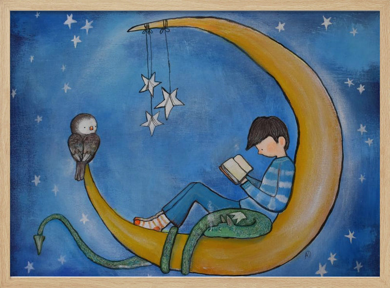 Boyreadingonmoon - Stretched Canvas, Poster or Fine Art Print I Heart Wall Art