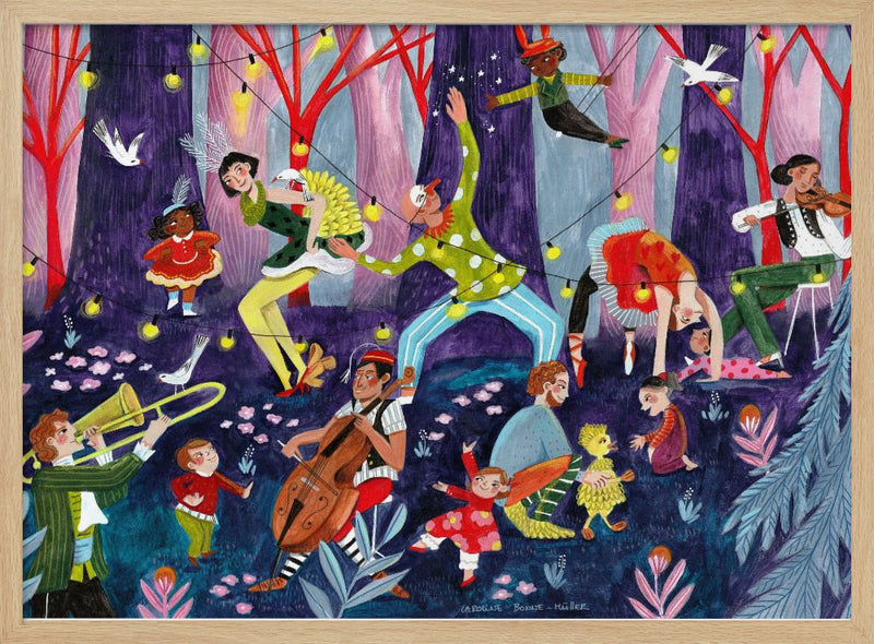 Circus performers and children in the forest - Stretched Canvas, Poster or Fine Art Print I Heart Wall Art