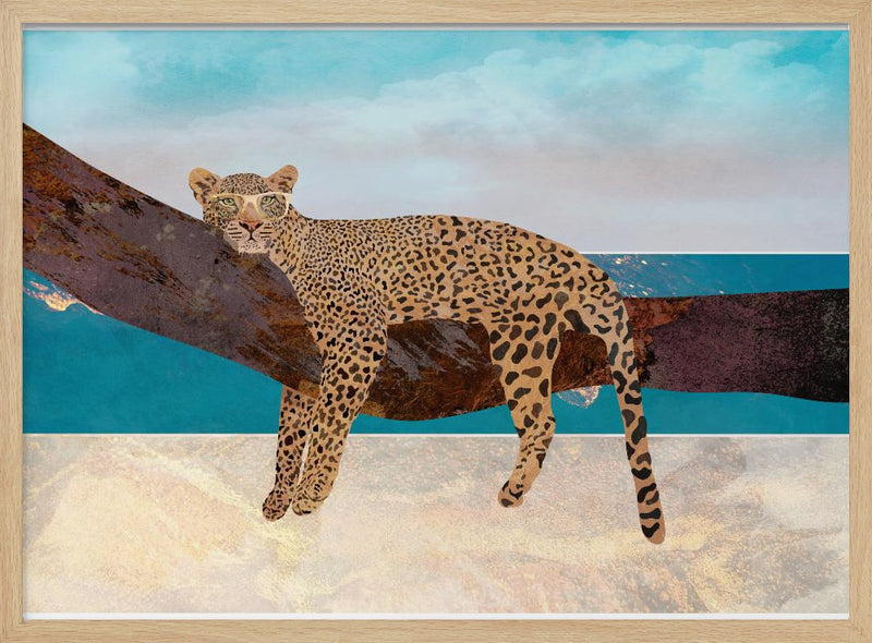 Leopard lying on beach landscape - Stretched Canvas, Poster or Fine Art Print I Heart Wall Art