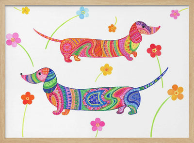 20240507132407121 0001 Sausage Dogs and Flowers Re Worked - Stretched Canvas, Poster or Fine Art Print I Heart Wall Art