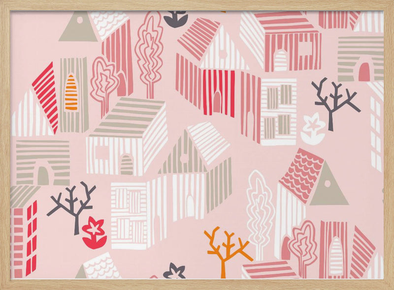 City life neighborhood pearl pink pattern - Stretched Canvas, Poster or Fine Art Print I Heart Wall Art