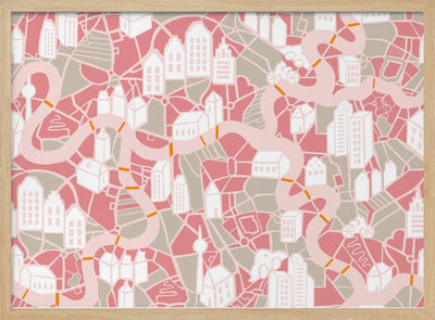 City life map pearl pink pattern - Stretched Canvas, Poster or Fine Art Print I Heart Wall Art