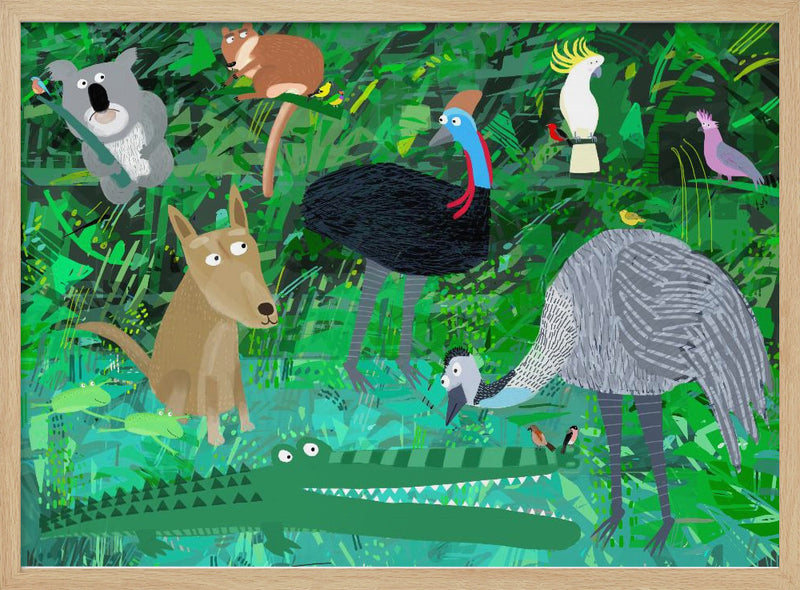 Funny Australian Animals in the Jungle by Carla Daly - Stretched Canvas, Poster or Fine Art Print I Heart Wall Art