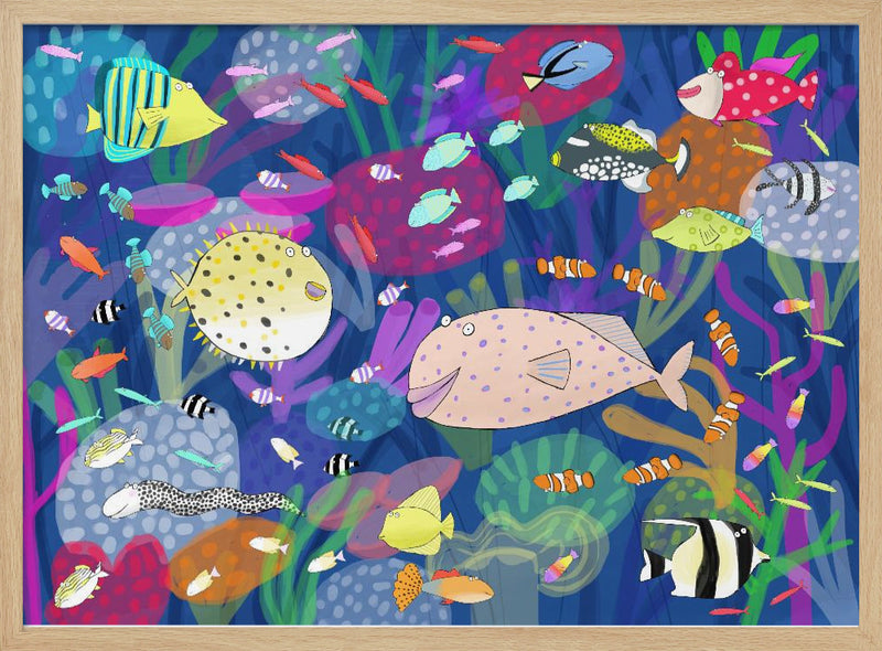 Colorful Tropical Fish Illustration by Artist Carla Daly - Stretched Canvas, Poster or Fine Art Print I Heart Wall Art