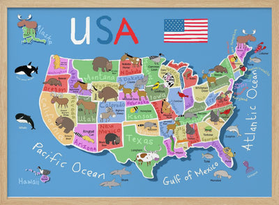 Illustrated Map of United States of America by Carla Daly - Stretched Canvas, Poster or Fine Art Print I Heart Wall Art