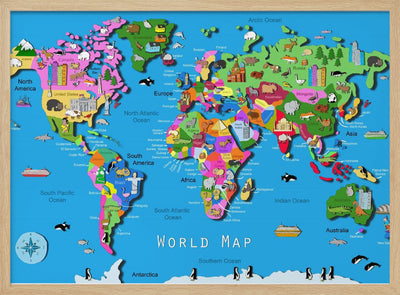 Illustrated World Map with Countries and Continents by Carla Daly - Stretched Canvas, Poster or Fine Art Print I Heart Wall Art