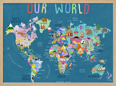 Our World Illustrated World Map for Kids - Stretched Canvas, Poster or Fine Art Print I Heart Wall Art