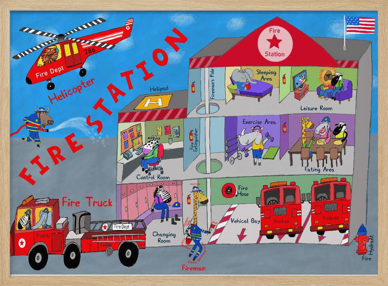 Firemen and the Fire Station by Artist Carla Daly - Stretched Canvas, Poster or Fine Art Print I Heart Wall Art