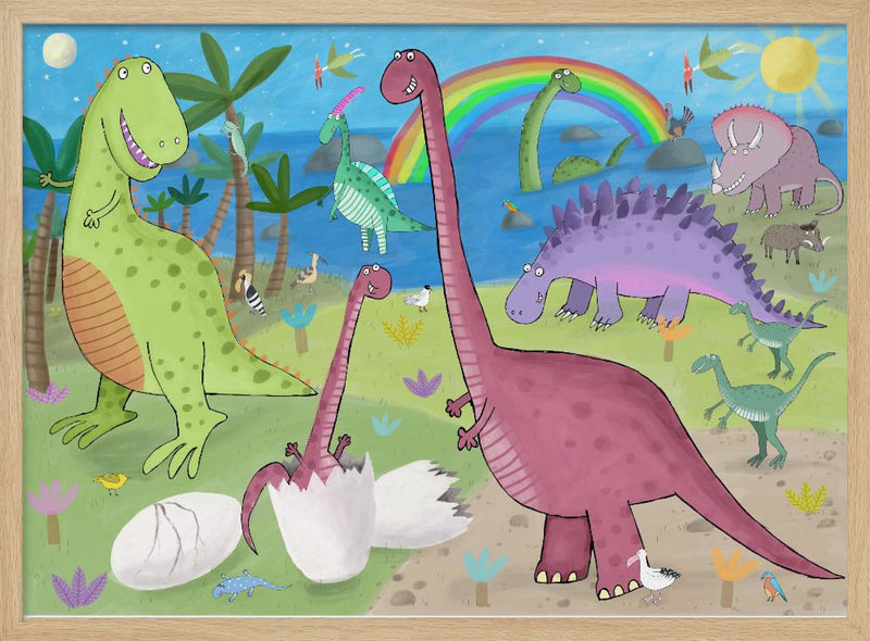 Cute Dinosaur in the Jurassic Park by Artist Carla Daly - Stretched Canvas, Poster or Fine Art Print I Heart Wall Art