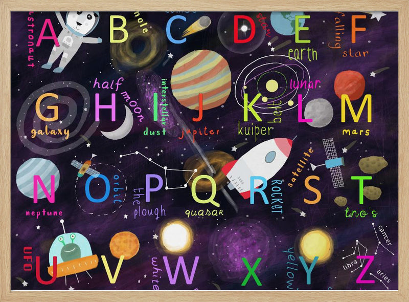 Space Alphabet Illustration by Artist Carla Daly - Stretched Canvas, Poster or Fine Art Print I Heart Wall Art