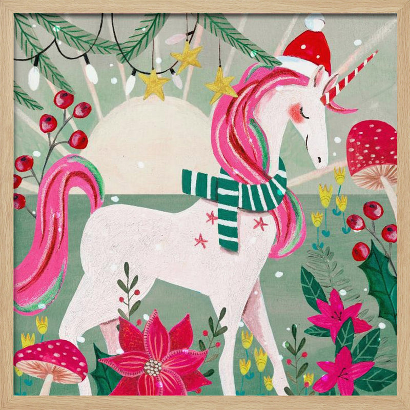 Christmas Unicorn - Square Stretched Canvas, Poster or Fine Art Print I Heart Wall Art