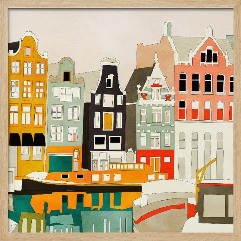 Amsterdam houses with ships, view 1 - Square Stretched Canvas, Poster or Fine Art Print I Heart Wall Art