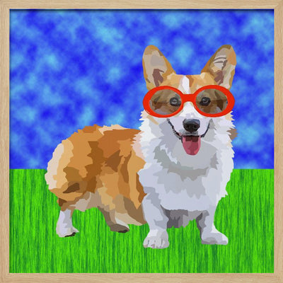 Corgi in Sunglasses - Square Stretched Canvas, Poster or Fine Art Print I Heart Wall Art