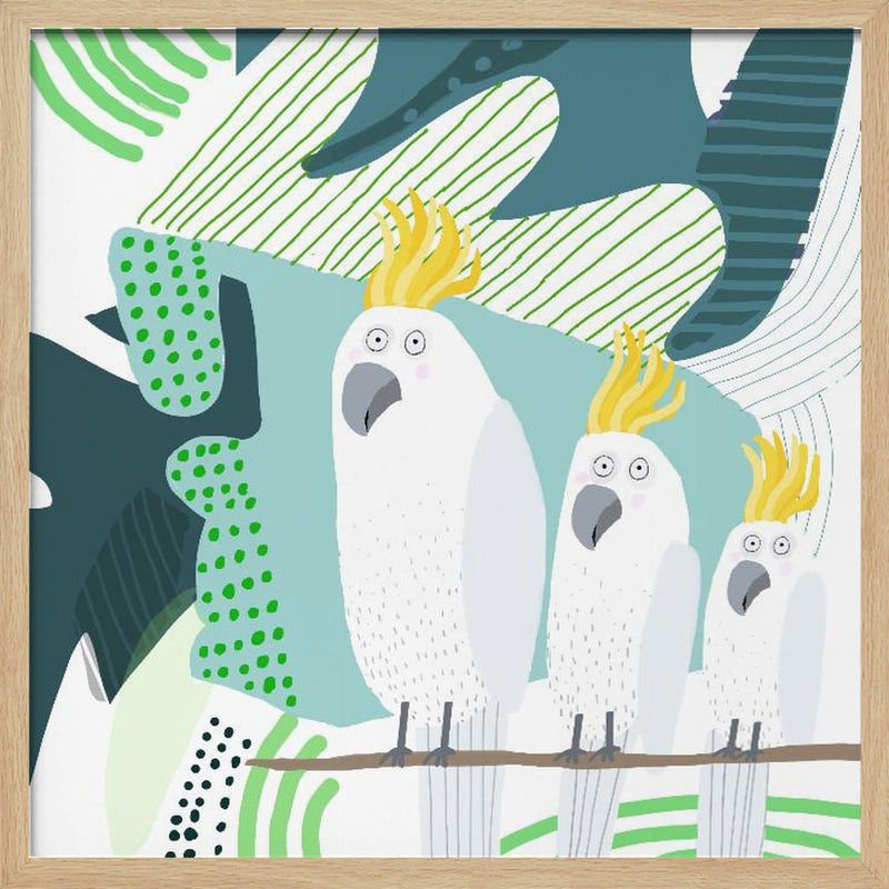 Cockatoo in a Jungle Doodle by Carla Daly - Square Stretched Canvas, Poster or Fine Art Print I Heart Wall Art