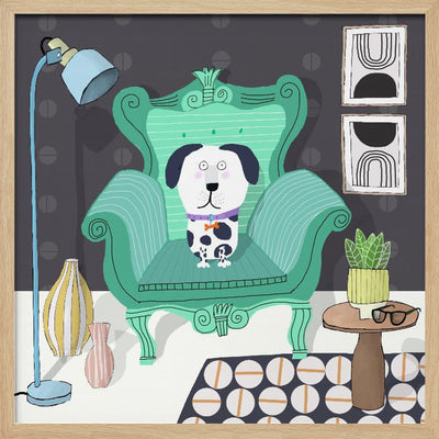 Funny Dog Sitting in a Trendy Interior by Carla Daly - Square Stretched Canvas, Poster or Fine Art Print I Heart Wall Art