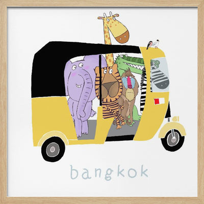 Jungle Animals Take a Ride in a Bangkok Tuk Tuk by Carla Daly - Square Stretched Canvas, Poster or Fine Art Print I Heart Wall Art