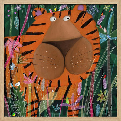 Cute Tiger Peeking Out of the Jungle by Artist Carla Daly - Square Stretched Canvas, Poster or Fine Art Print I Heart Wall Art