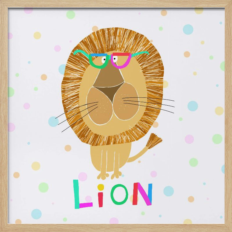 Funny Lion Wearing Glasses by Artist Carla Daly - Square Stretched Canvas, Poster or Fine Art Print I Heart Wall Art