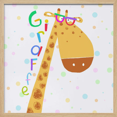 Cute Giraffe Wearing Glasses with Colorful Text by Carla Daly - Square Stretched Canvas, Poster or Fine Art Print I Heart Wall Art