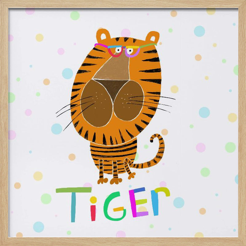 Happy Tiger Wearing Glasses by Illustrator Carla Daly - Square Stretched Canvas, Poster or Fine Art Print I Heart Wall Art