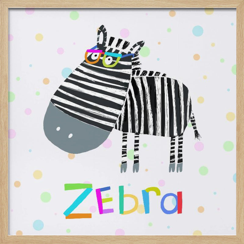 Funny Zebra Wearing Glasses by Illustrator Carla Daly - Square Stretched Canvas, Poster or Fine Art Print I Heart Wall Art