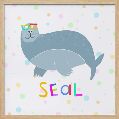 Happy Seal Wearing a Large Pair of Glasses by Carla Daly - Square Stretched Canvas, Poster or Fine Art Print I Heart Wall Art