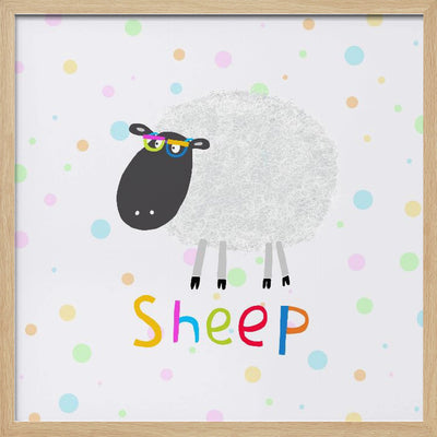 Cute Fluffy Sheep Wearing Colorful Glasses by Artist Carla Daly - Square Stretched Canvas, Poster or Fine Art Print I Heart Wall Art