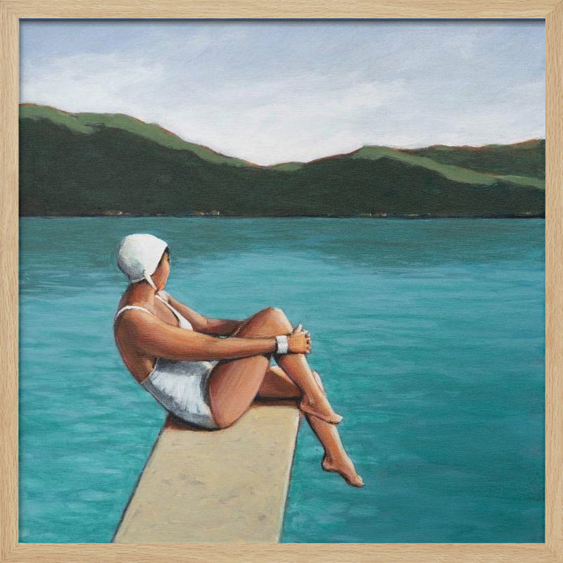 Swimmer At Lake - Square Stretched Canvas, Poster or Fine Art Print I Heart Wall Art