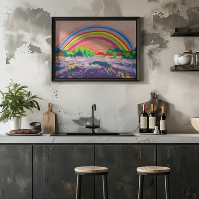 Countryside Rainbow On Orange - Stretched Canvas, Poster or Fine Art Print I Heart Wall Art