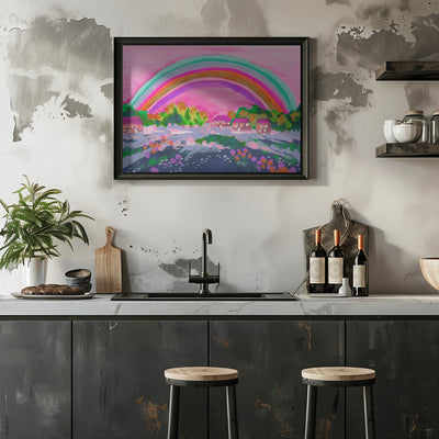 Countryside Rainbow On Pink - Stretched Canvas, Poster or Fine Art Print I Heart Wall Art