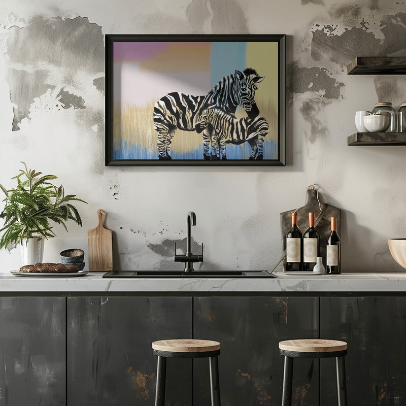 Mama Zebra and baby - Stretched Canvas, Poster or Fine Art Print I Heart Wall Art