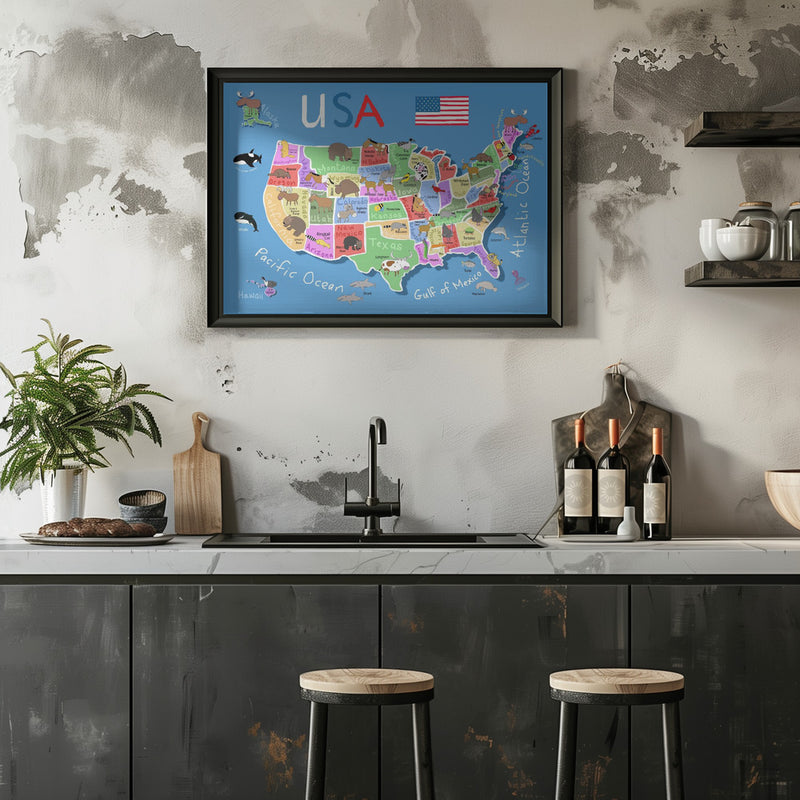 Illustrated Map of United States of America by Carla Daly - Stretched Canvas, Poster or Fine Art Print I Heart Wall Art