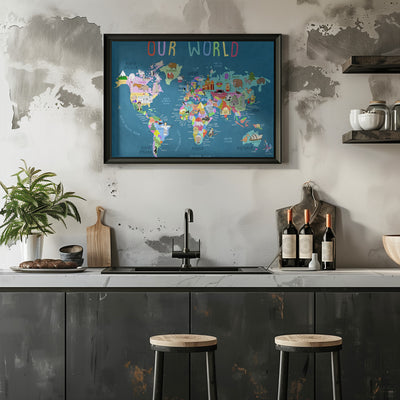 Our World Illustrated World Map for Kids - Stretched Canvas, Poster or Fine Art Print I Heart Wall Art