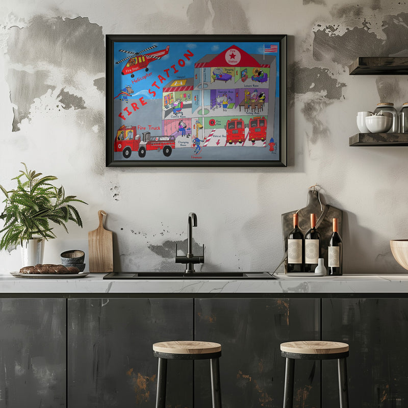 Firemen and the Fire Station by Artist Carla Daly - Stretched Canvas, Poster or Fine Art Print I Heart Wall Art