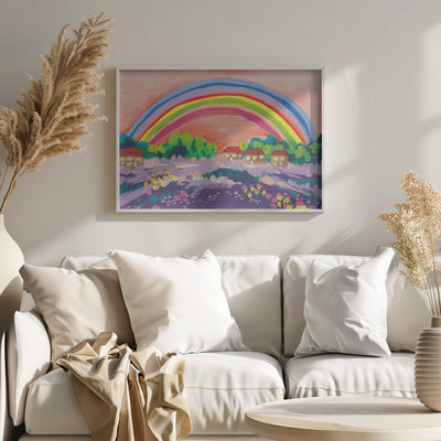 Countryside Rainbow On Orange - Stretched Canvas, Poster or Fine Art Print I Heart Wall Art